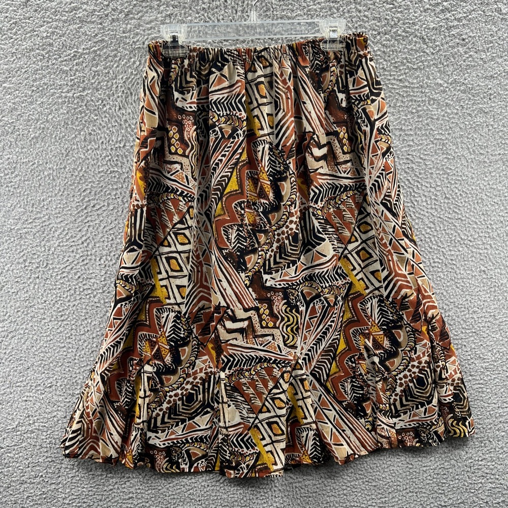 Womens Boho Midi Skirt L‎ Petite Abstract Geometric Pull On Flowy Casual Stretch